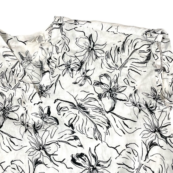 Joie 100% Linen Black White Tropical Print Top 1X - Picture 4 of 9